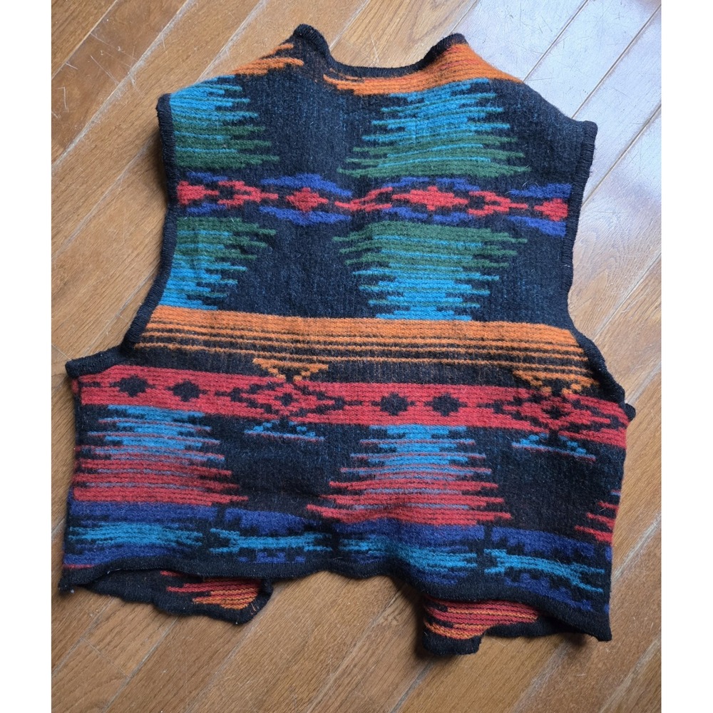 VTG Woolrich Aztec Wool Vest Women's XL Runs Small READ Concho Boxy Made In USA - Picture 2 of 7